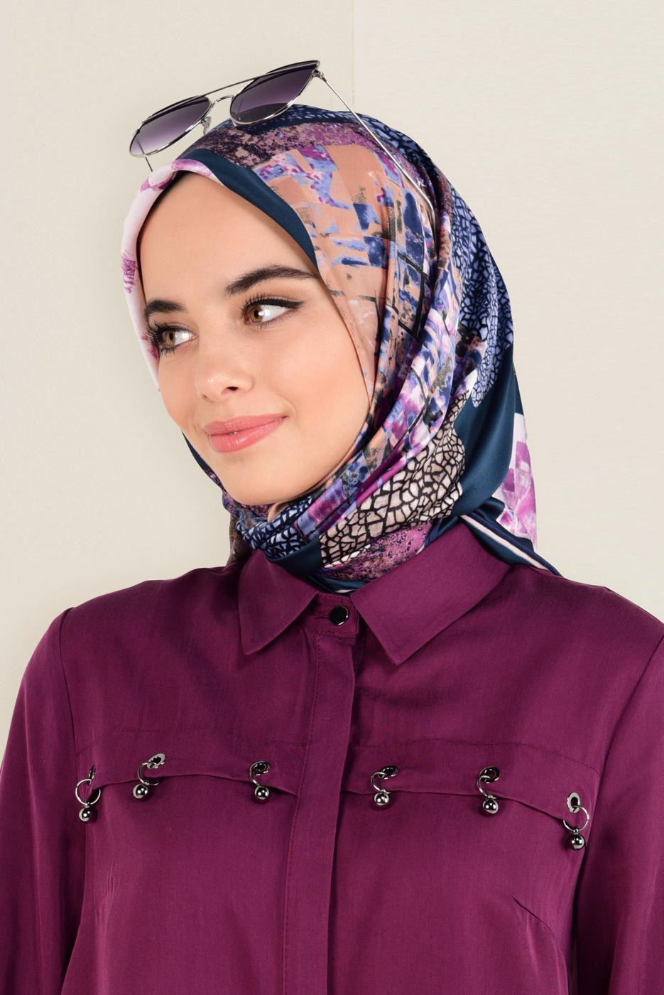 Tesettür giyim LACİVERT ALVİNA DESENLİ EŞARP 12164-1