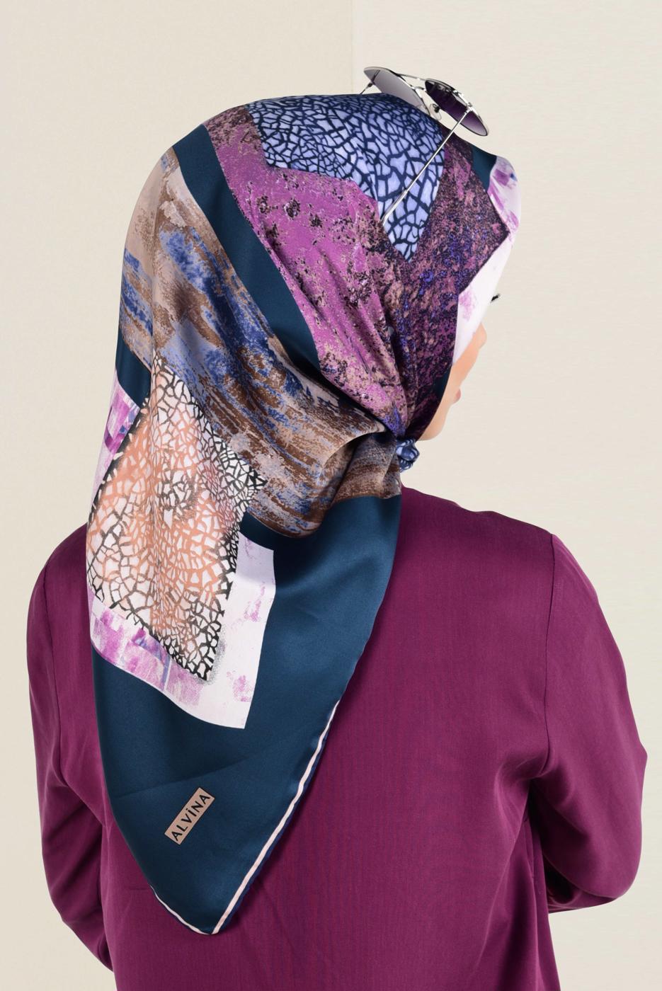 Tesettür giyim LACİVERT ALVİNA DESENLİ EŞARP 12164-1