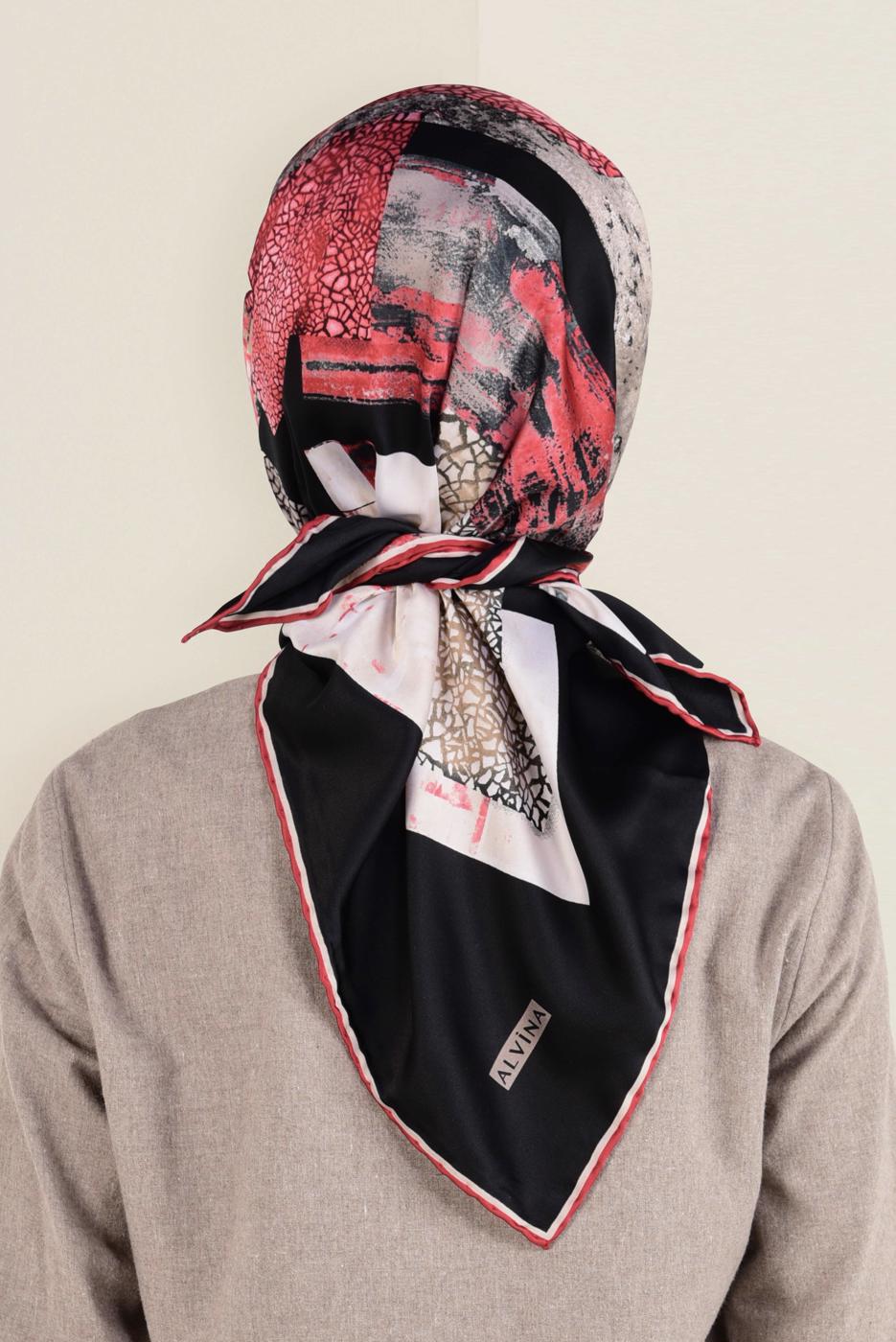 Tesettür giyim SİYAH ALVİNA DESENLİ EŞARP 12164-1