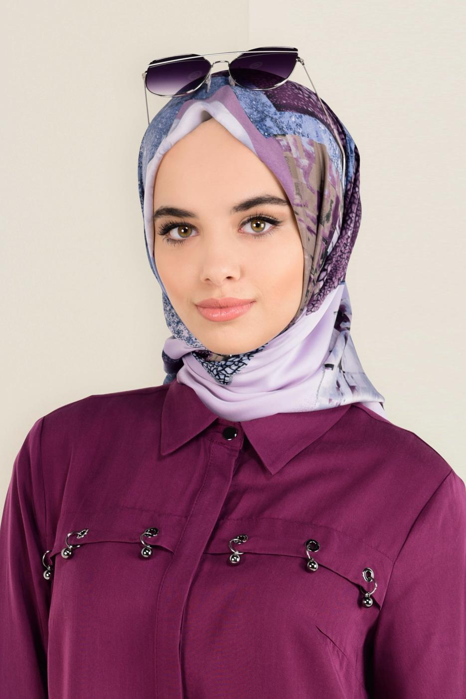 Tesettür giyim PEMBE ALVİNA DESENLİ EŞARP 12164-1