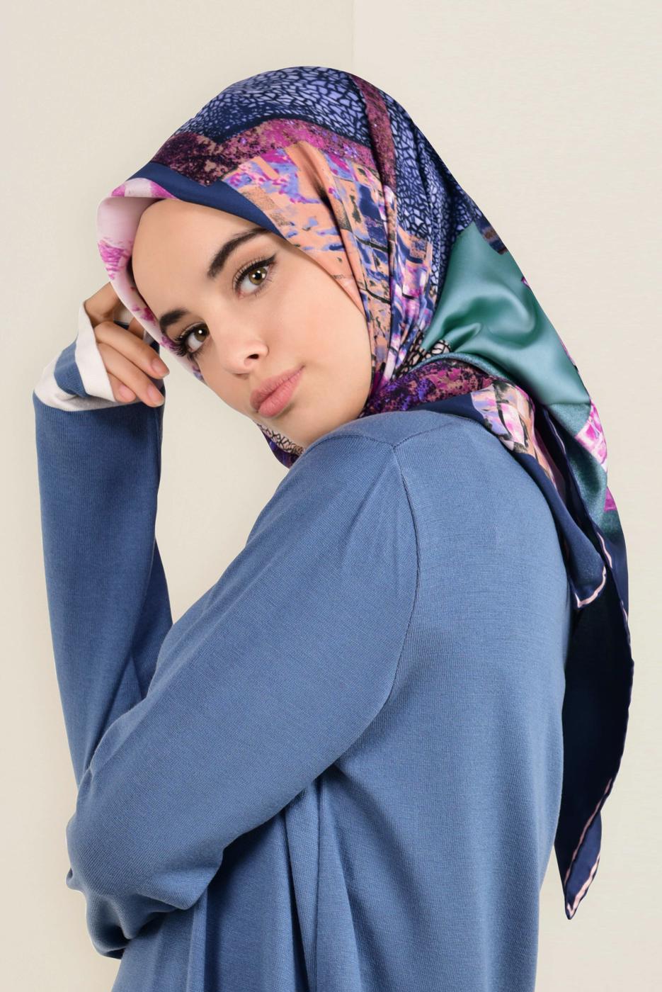 Tesettür giyim LACİVERT ALVİNA DESENLİ EŞARP 12164-1