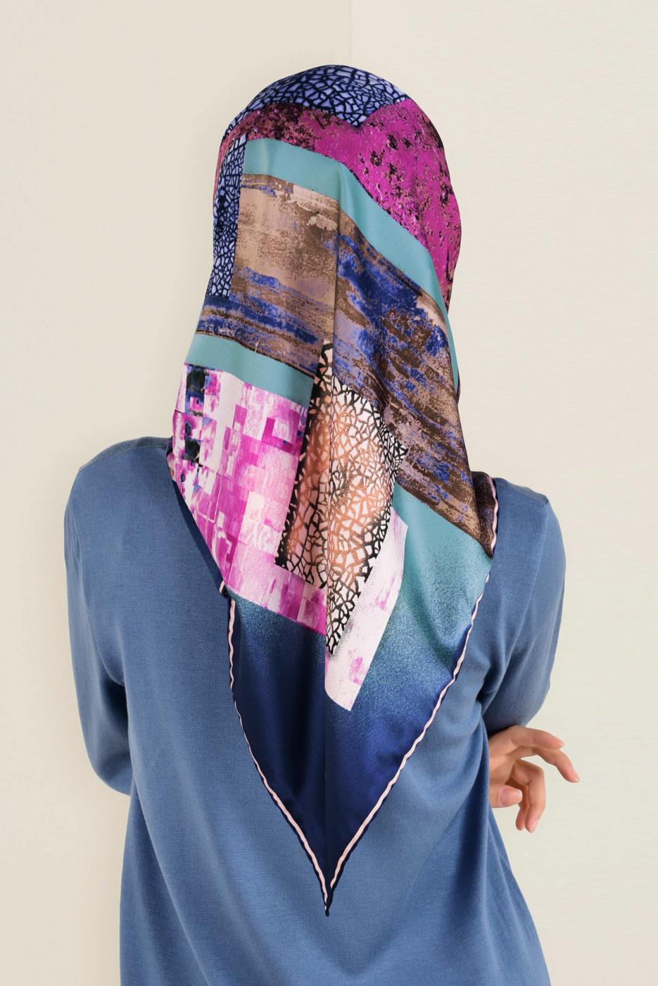 Tesettür giyim LACİVERT ALVİNA DESENLİ EŞARP 12164-1