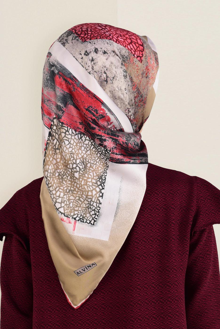 Tesettür giyim BORDO ALVİNA DESENLİ EŞARP 12164-1