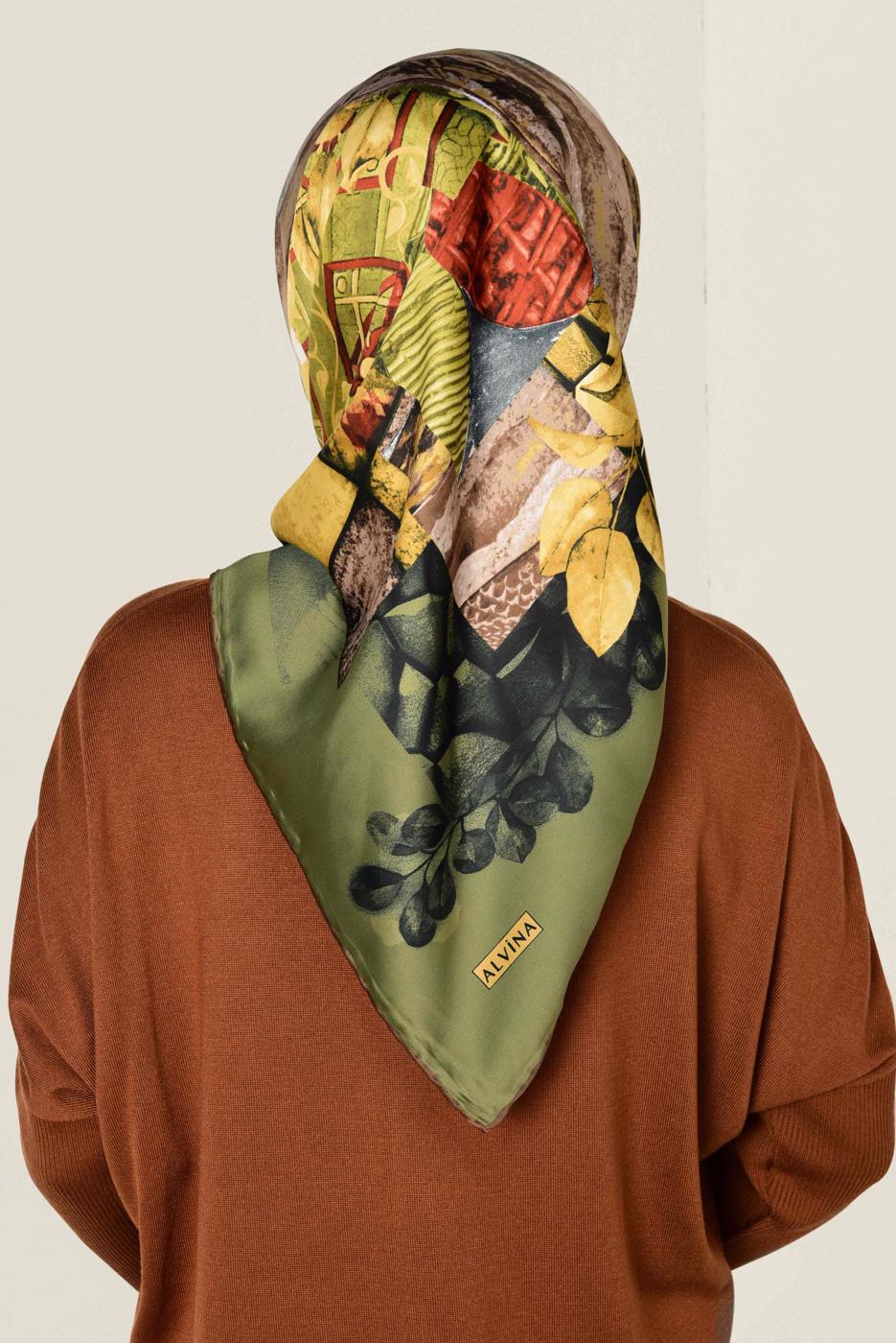 Tesettür giyim HAKİ T 12165-1 ALVİNA DESENLİ EŞARP