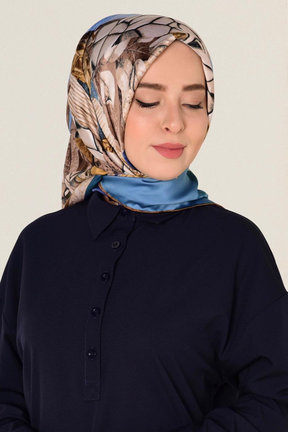 Tesettür giyim LACİVERT T 12165-1 ALVİNA DESENLİ EŞARP