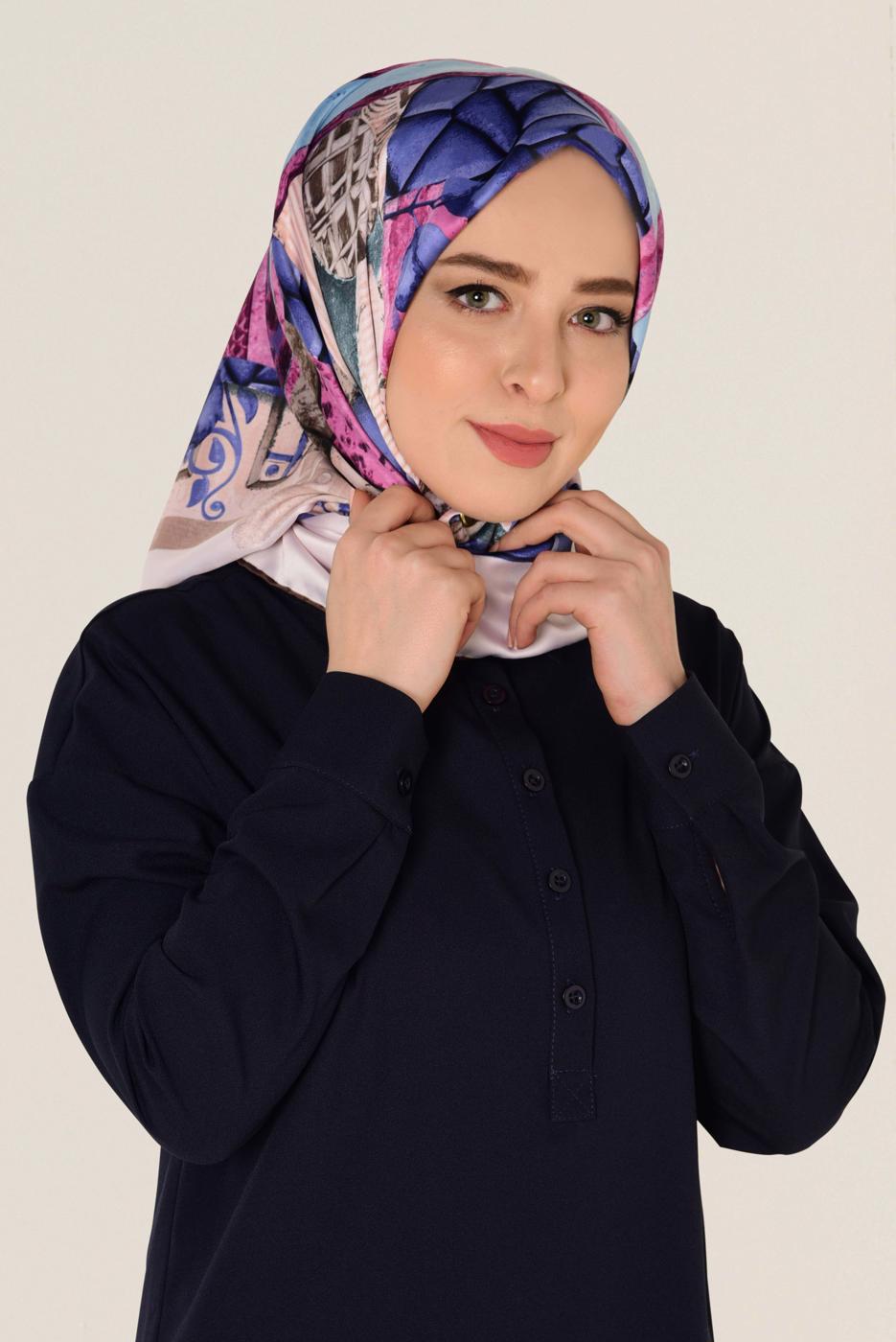 Tesettür giyim PUDRA T 12165-1 ALVİNA DESENLİ EŞARP