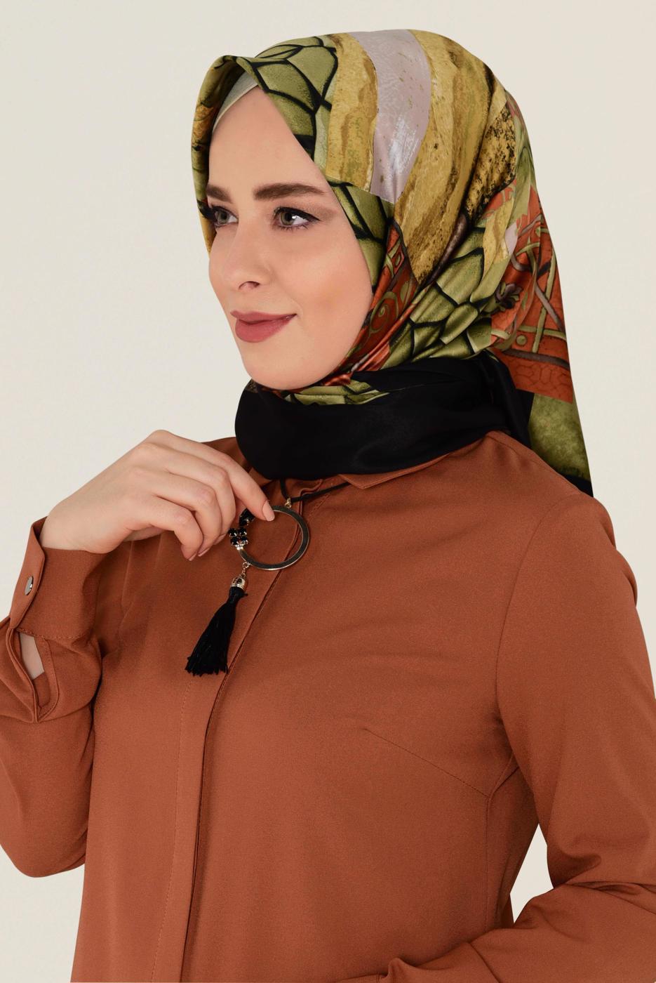 Tesettür giyim SİYAH T 12165-1 ALVİNA DESENLİ EŞARP