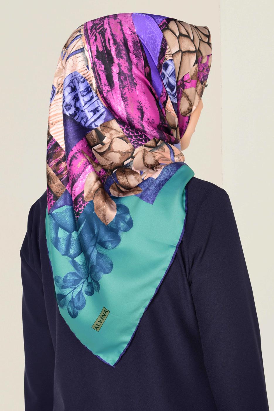 Tesettür giyim LACİVERT T 12165-1 ALVİNA DESENLİ EŞARP