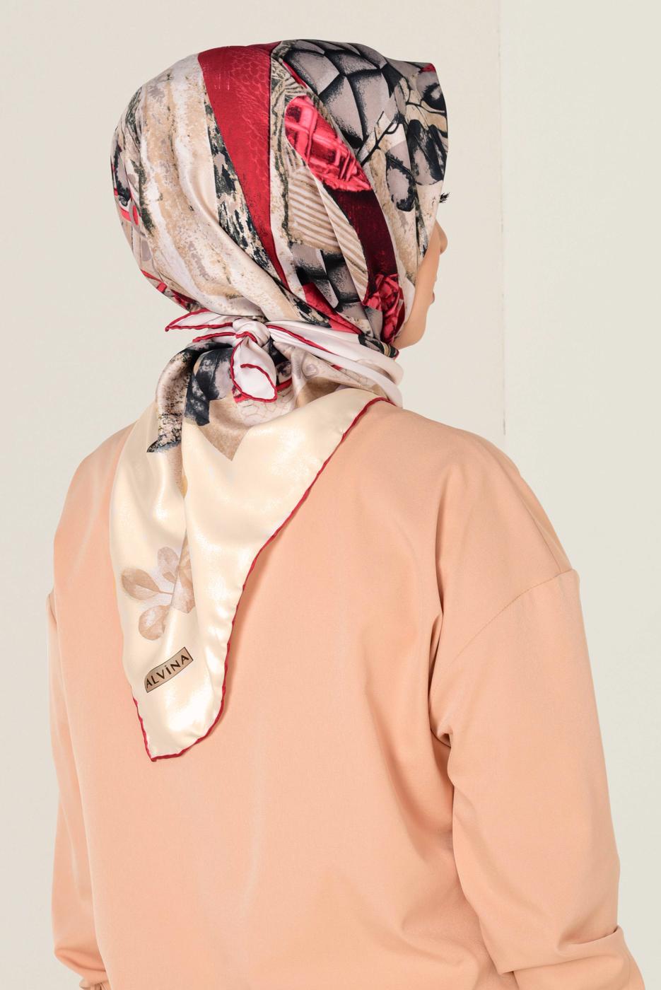 Tesettür giyim BORDO T 12165-1 ALVİNA DESENLİ EŞARP