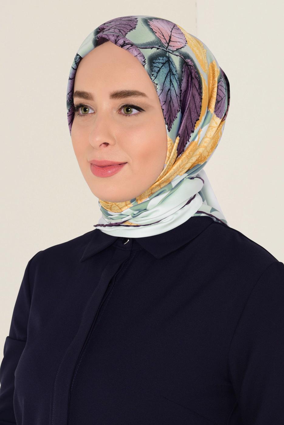 Tesettür giyim YEŞİL T 12167-1 ALVİNA DESENLİ EŞARP