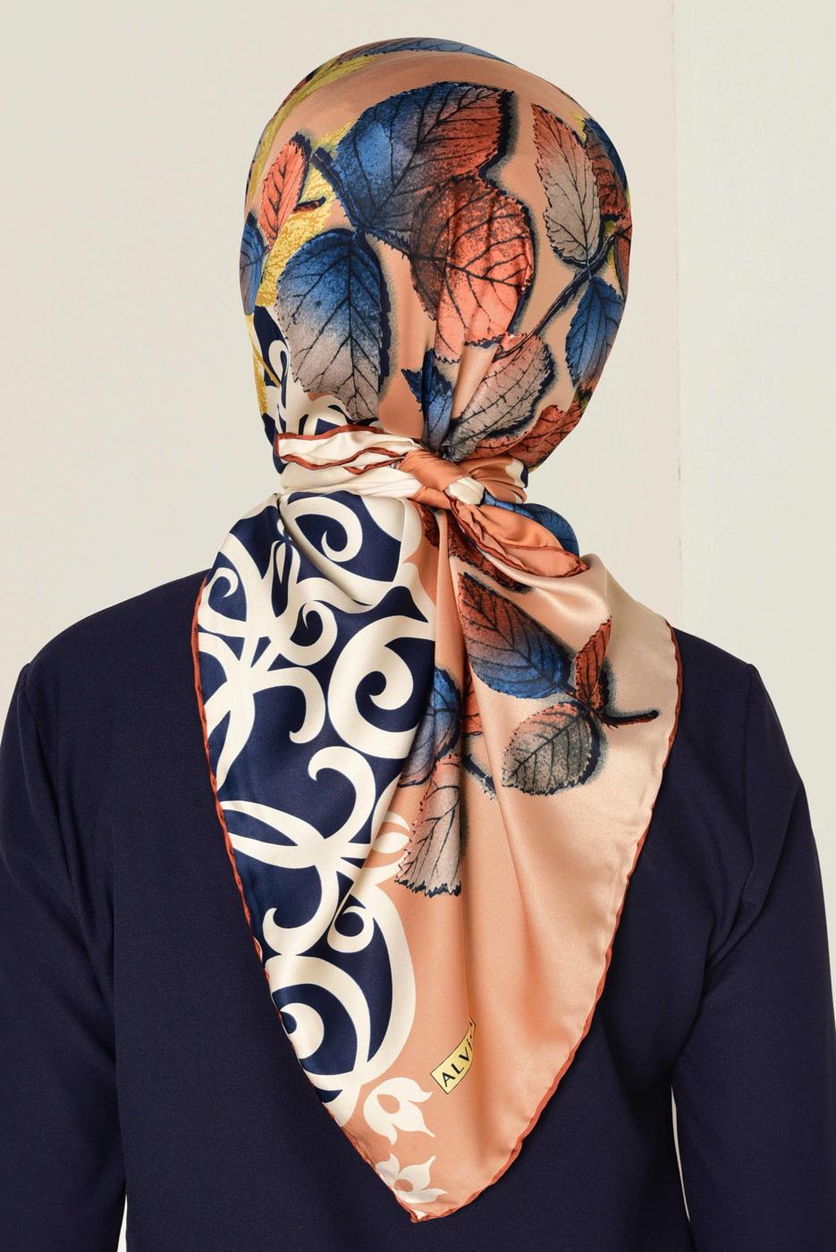 Tesettür giyim LACİVERT T 12167-1 ALVİNA DESENLİ EŞARP