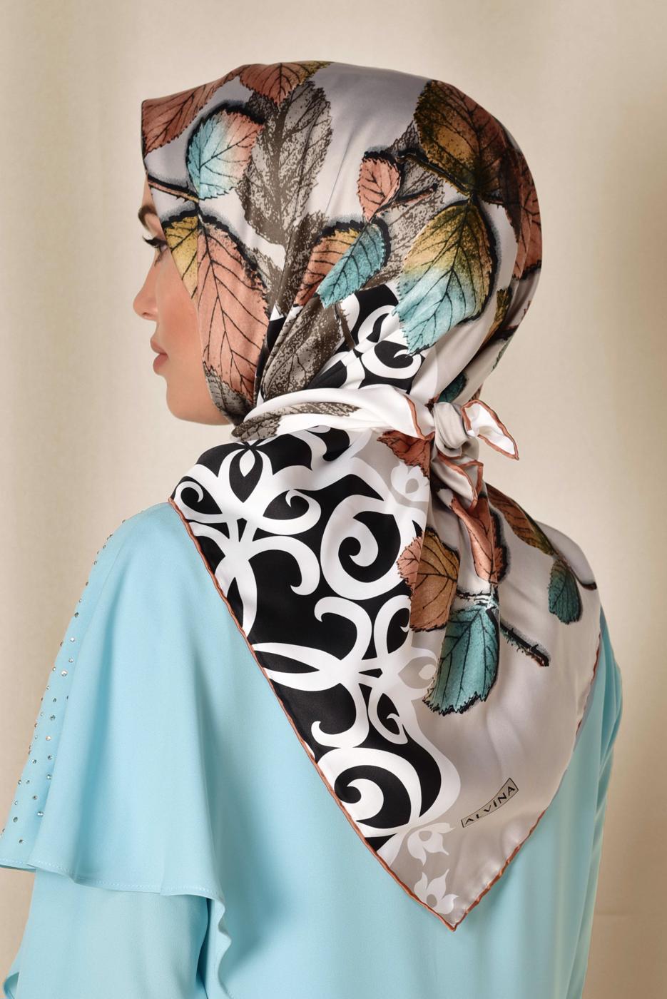 Tesettür giyim GRİ T 12167-1 ALVİNA DESENLİ EŞARP