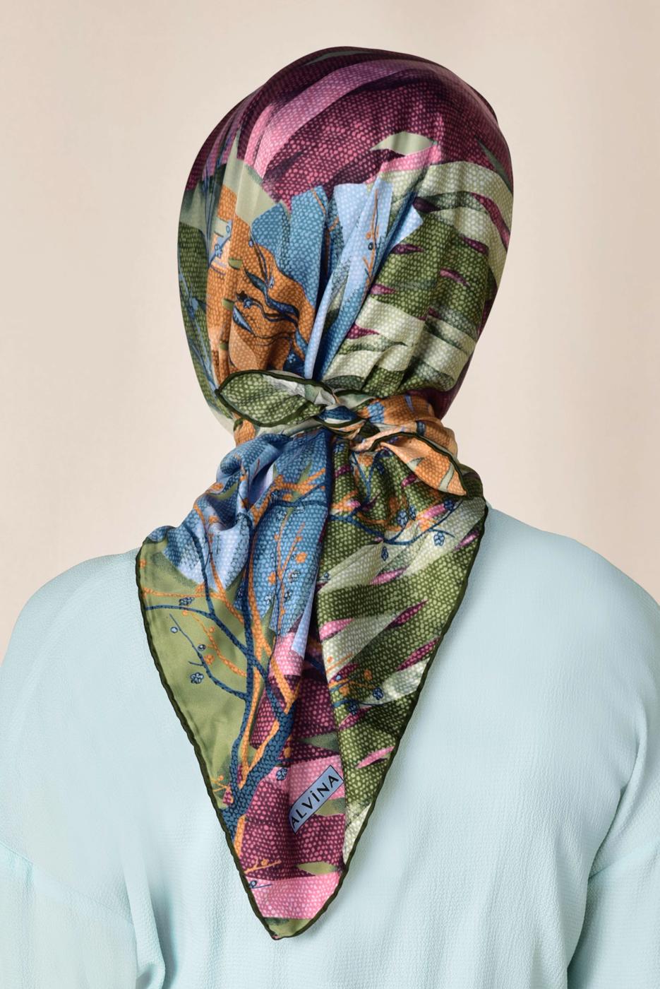 Tesettür giyim YEŞİL ALVİNA DESENLİ EŞARP 12168-1 