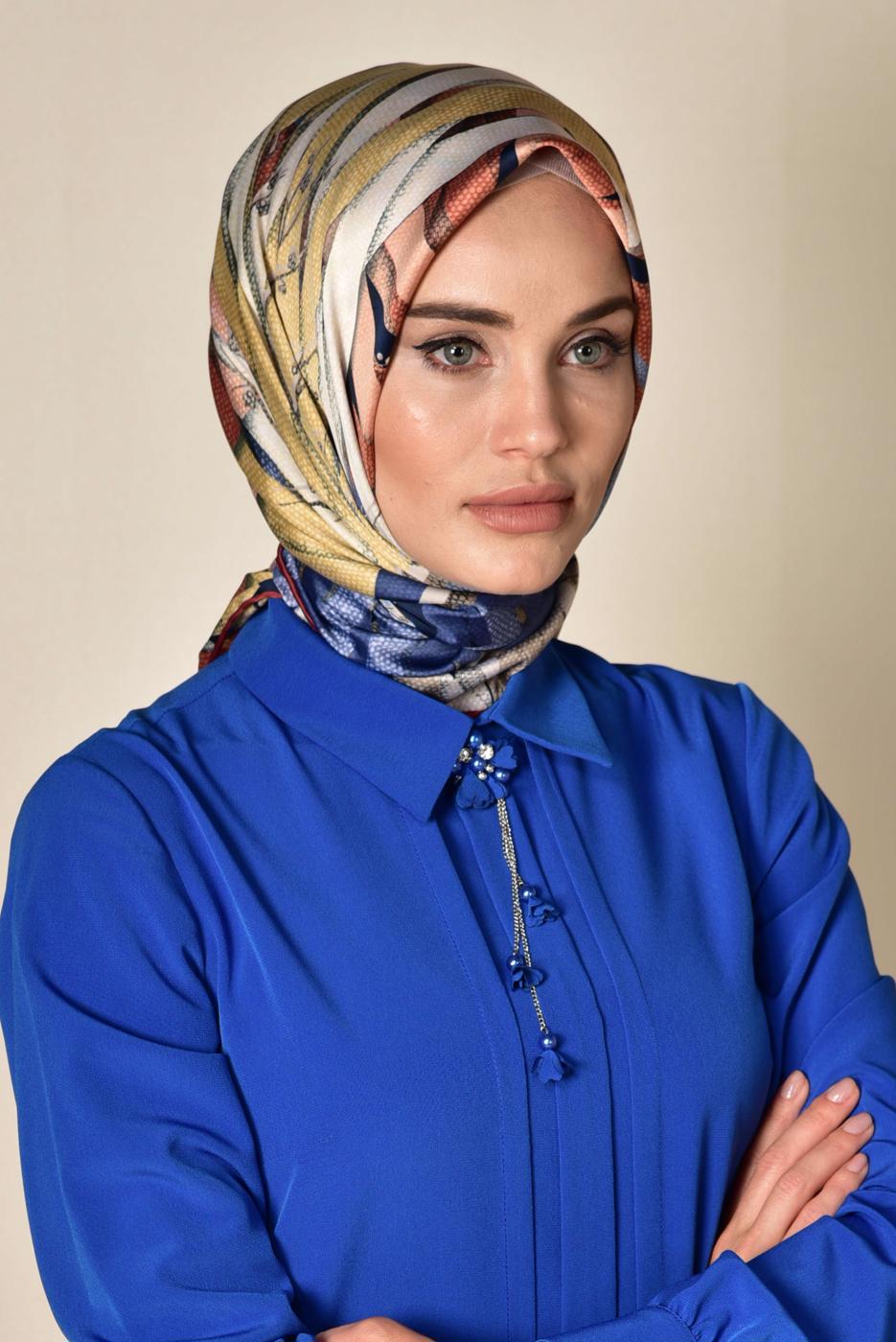 Tesettür giyim LACİVERT ALVİNA DESENLİ EŞARP 12168-1 