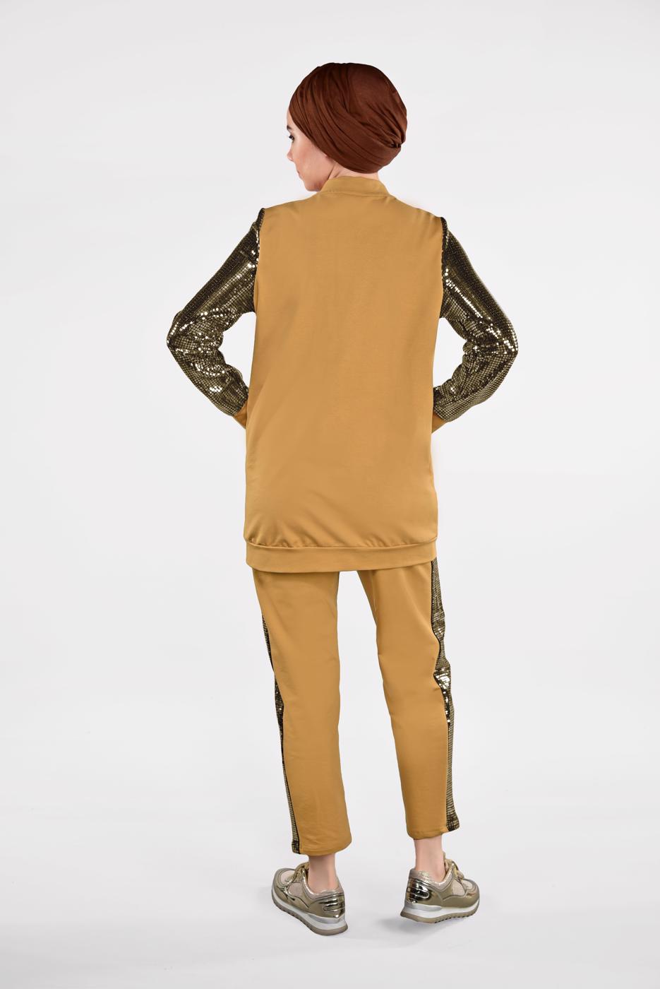 Tesettür giyim TABA KOLLARI PAYET DETAYLI EŞOFMAN TAKIMI 44291