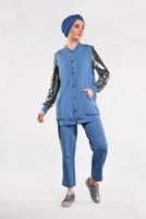 Tesettür giyim LACİVERT KOLLARI PAYET DETAYLI EŞOFMAN TAKIMI 44291