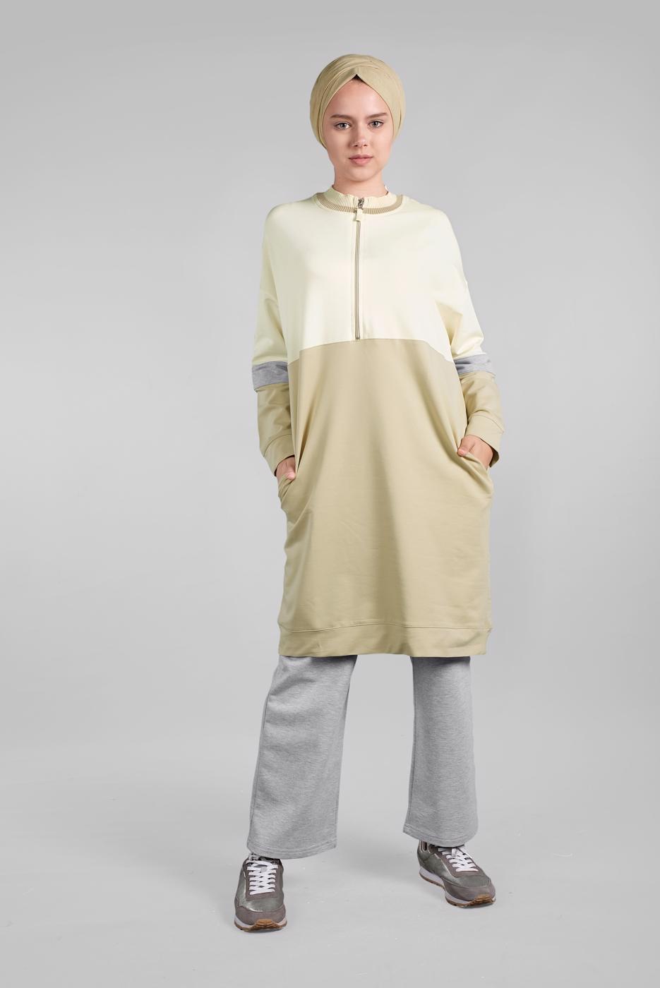 Tesettür giyim YEŞİL FERMUARLI CEP DETAYLI 2&prime;Lİ EŞOFMAN TAKIM 55104