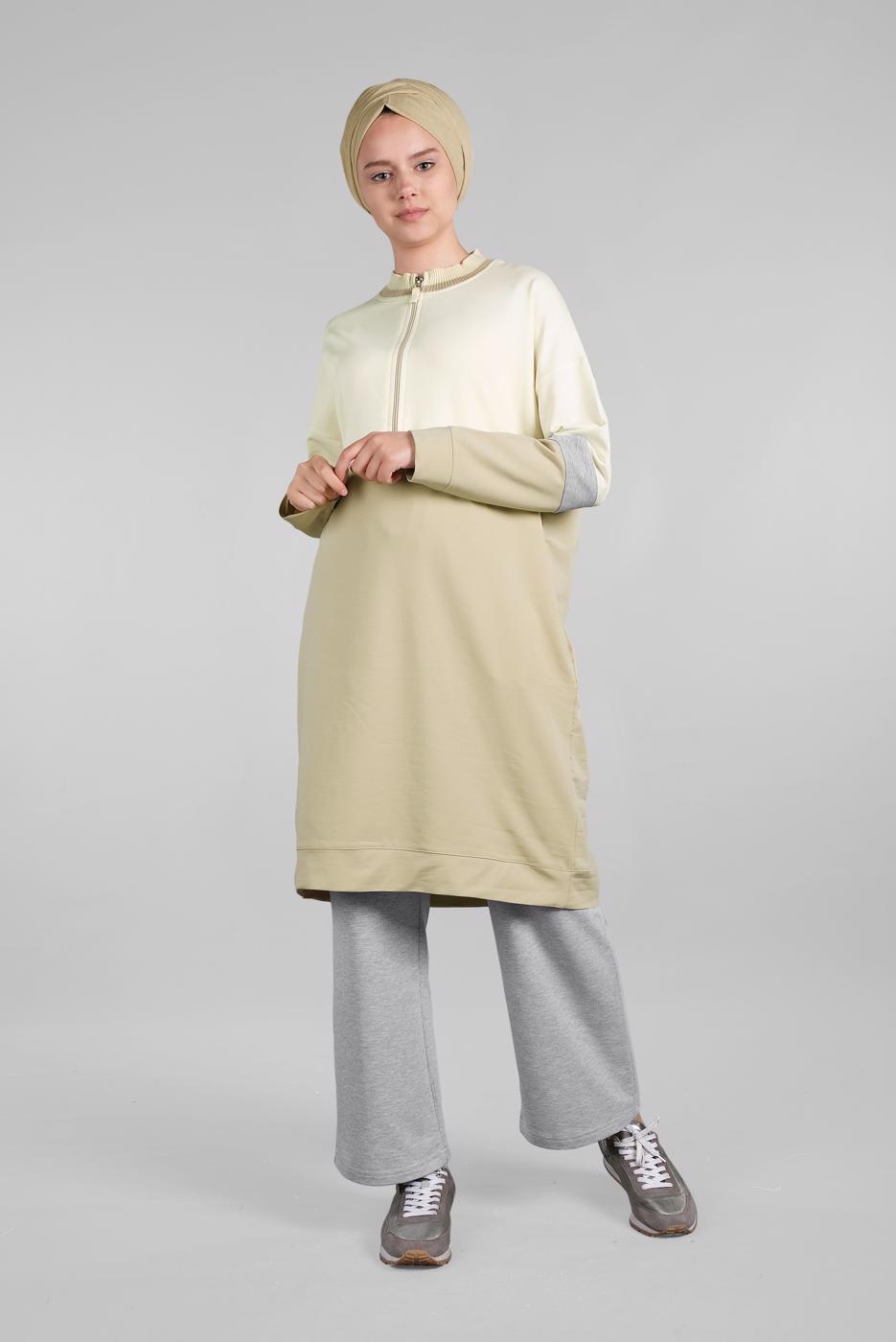 Tesettür giyim YEŞİL FERMUARLI CEP DETAYLI 2&prime;Lİ EŞOFMAN TAKIM 55104