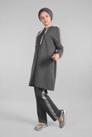 Tesettür giyim GRİ YANLARI ŞERİT DETAYLI KAPÜŞONLU 2&prime;Lİ EŞOFMAN TAKIM 84104