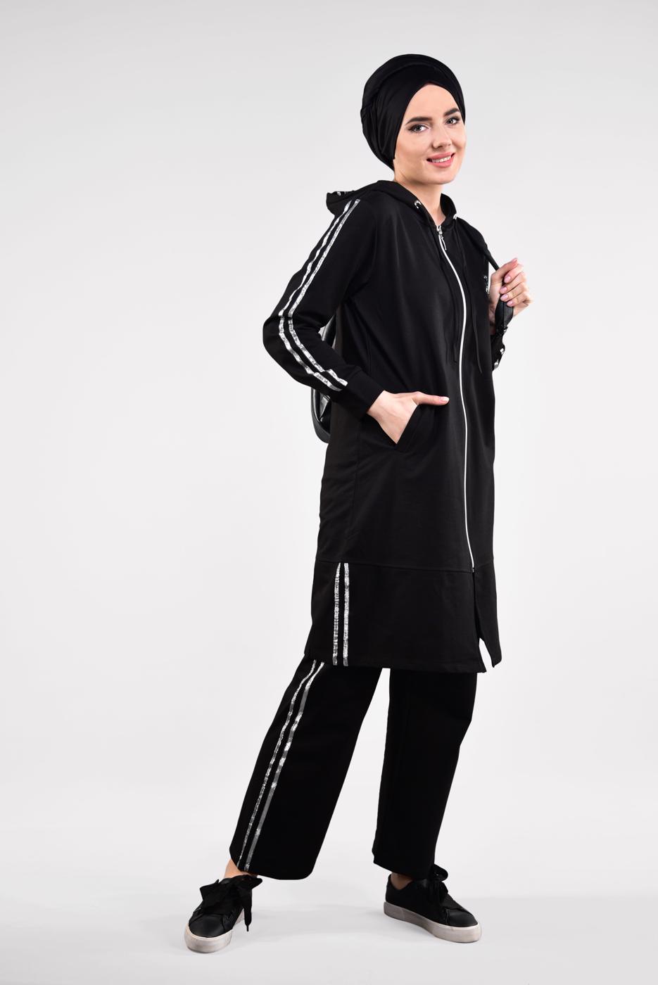 Tesettür giyim SİYAH YANLARI ŞERİTLİ EŞOFMAN TAKIMI 0101