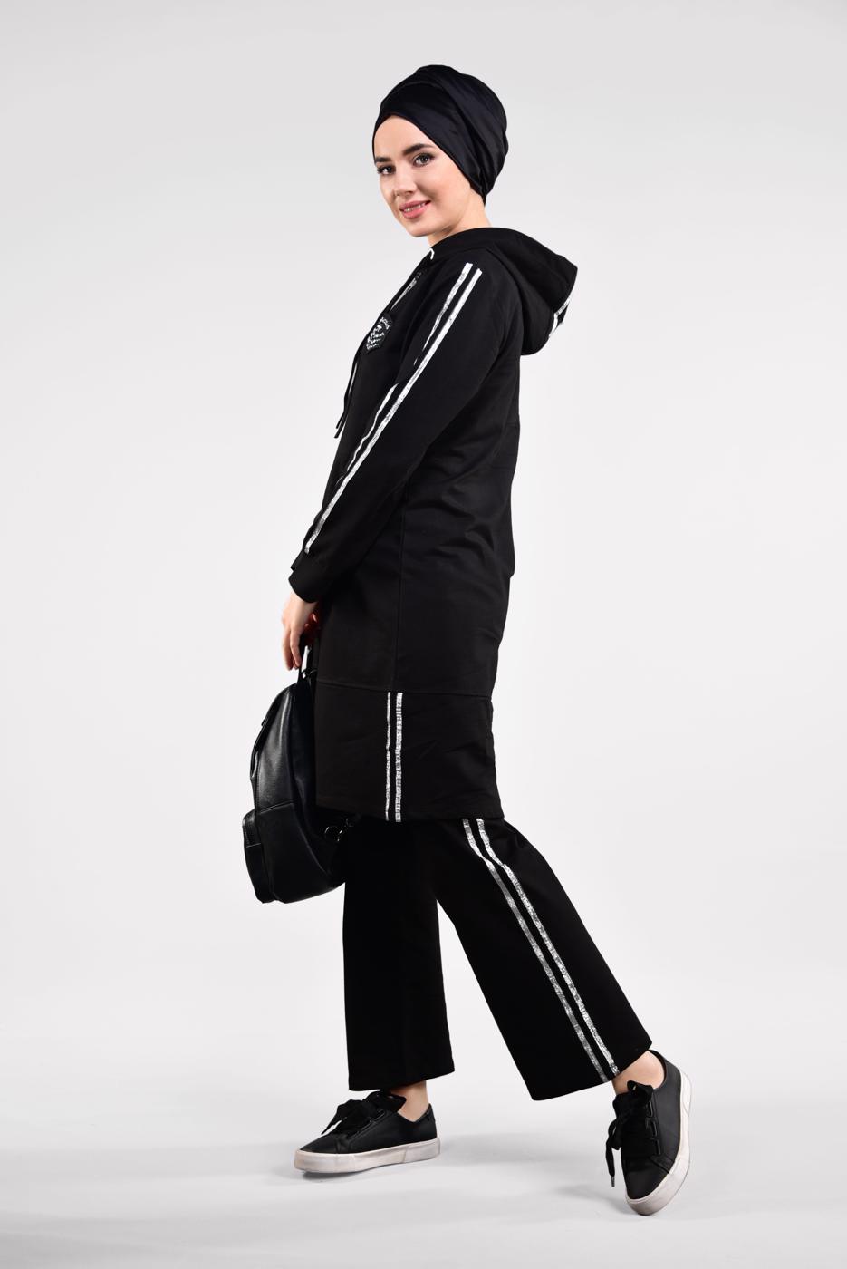 Tesettür giyim SİYAH YANLARI ŞERİTLİ EŞOFMAN TAKIMI 0101