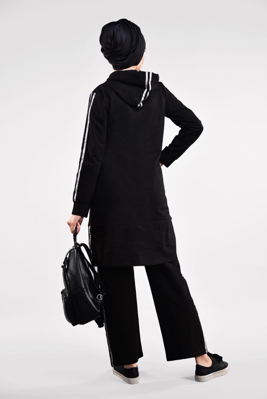 Tesettür giyim SİYAH YANLARI ŞERİTLİ EŞOFMAN TAKIMI 0101