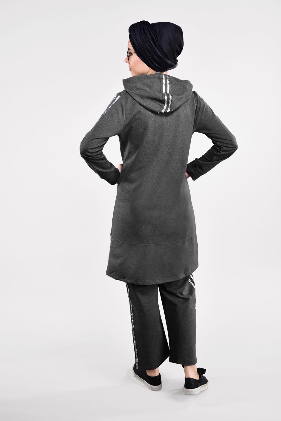 Tesettür giyim GRİ YANLARI ŞERİTLİ EŞOFMAN TAKIMI 0101