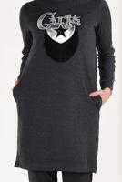 Tesettür giyim GRİ YAZI VE PÜSKÜL DETAYLI PANTOLONLU EŞOFMAN TAKIM 1109