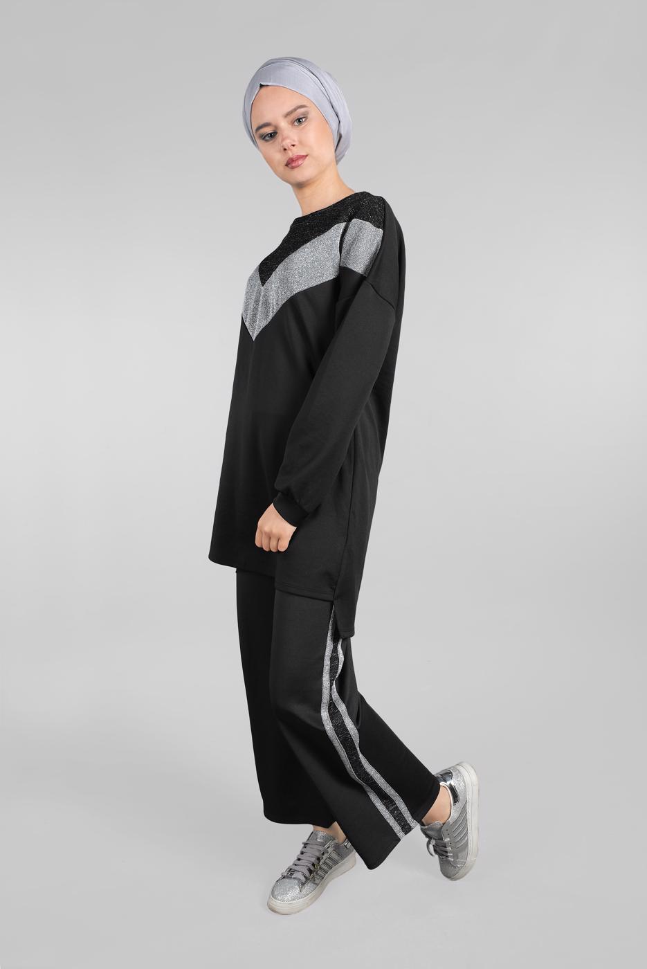 Tesettür giyim SİYAH SİM ŞERİT DETAYLI EŞOFMAN TAKIM 2211