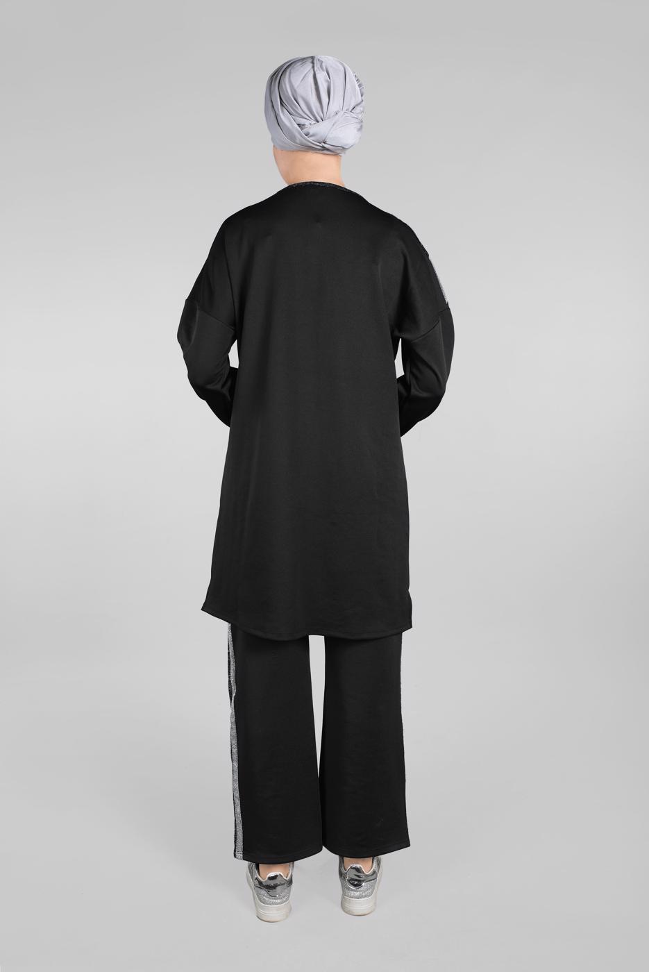Tesettür giyim SİYAH SİM ŞERİT DETAYLI EŞOFMAN TAKIM 2211