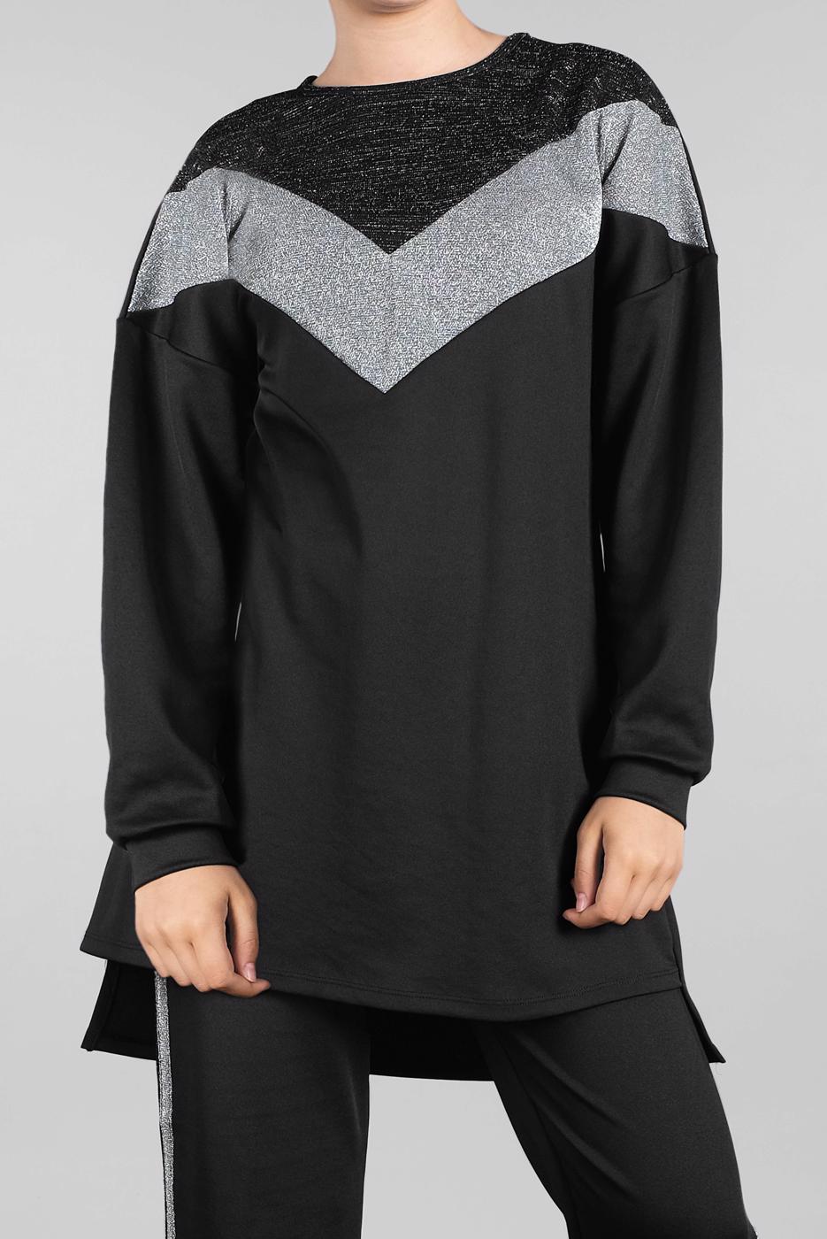 Tesettür giyim SİYAH SİM ŞERİT DETAYLI EŞOFMAN TAKIM 2211