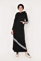 Tesettür giyim SİYAH ÇİZGİ DETAYLI ETEKLİ EŞOFMAN TAKIMI 3938