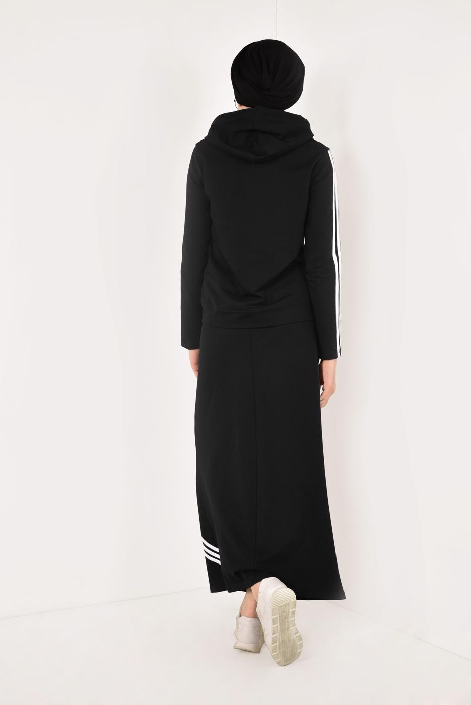 Tesettür giyim SİYAH ÇİZGİ DETAYLI ETEKLİ EŞOFMAN TAKIMI 3938