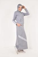 Tesettür giyim GRİ ÇİZGİ DETAYLI ETEKLİ EŞOFMAN TAKIMI 3938