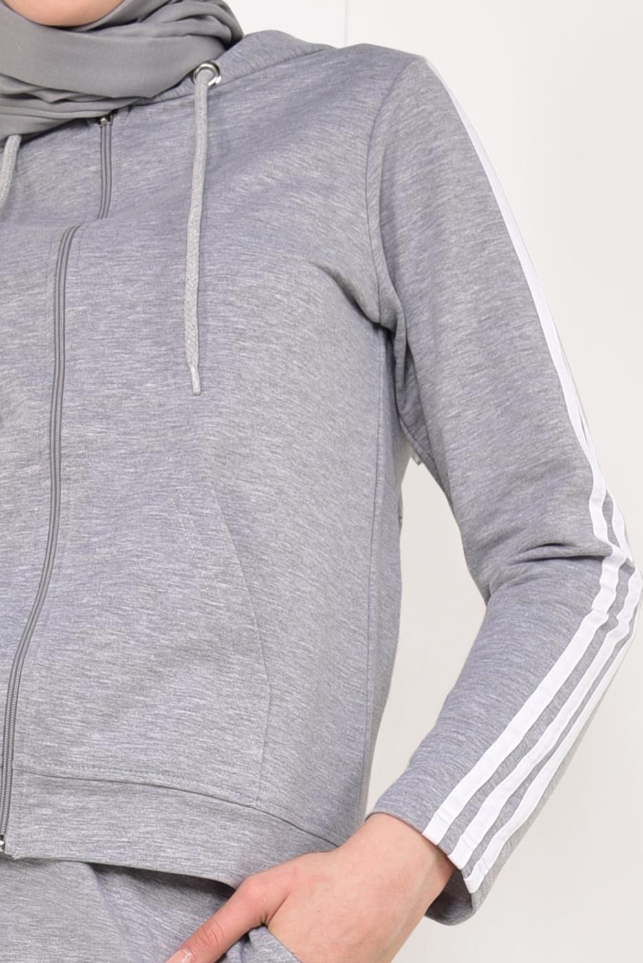 Tesettür giyim GRİ ÇİZGİ DETAYLI ETEKLİ EŞOFMAN TAKIMI 3938