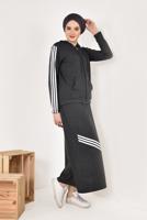 Tesettür giyim GRİ ÇİZGİ DETAYLI ETEKLİ EŞOFMAN TAKIMI 3938