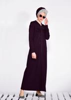 Tesettür giyim MOR YAZI DETAYLI KAPÜŞONLU UZUN EŞOFMAN TUNİK 4131