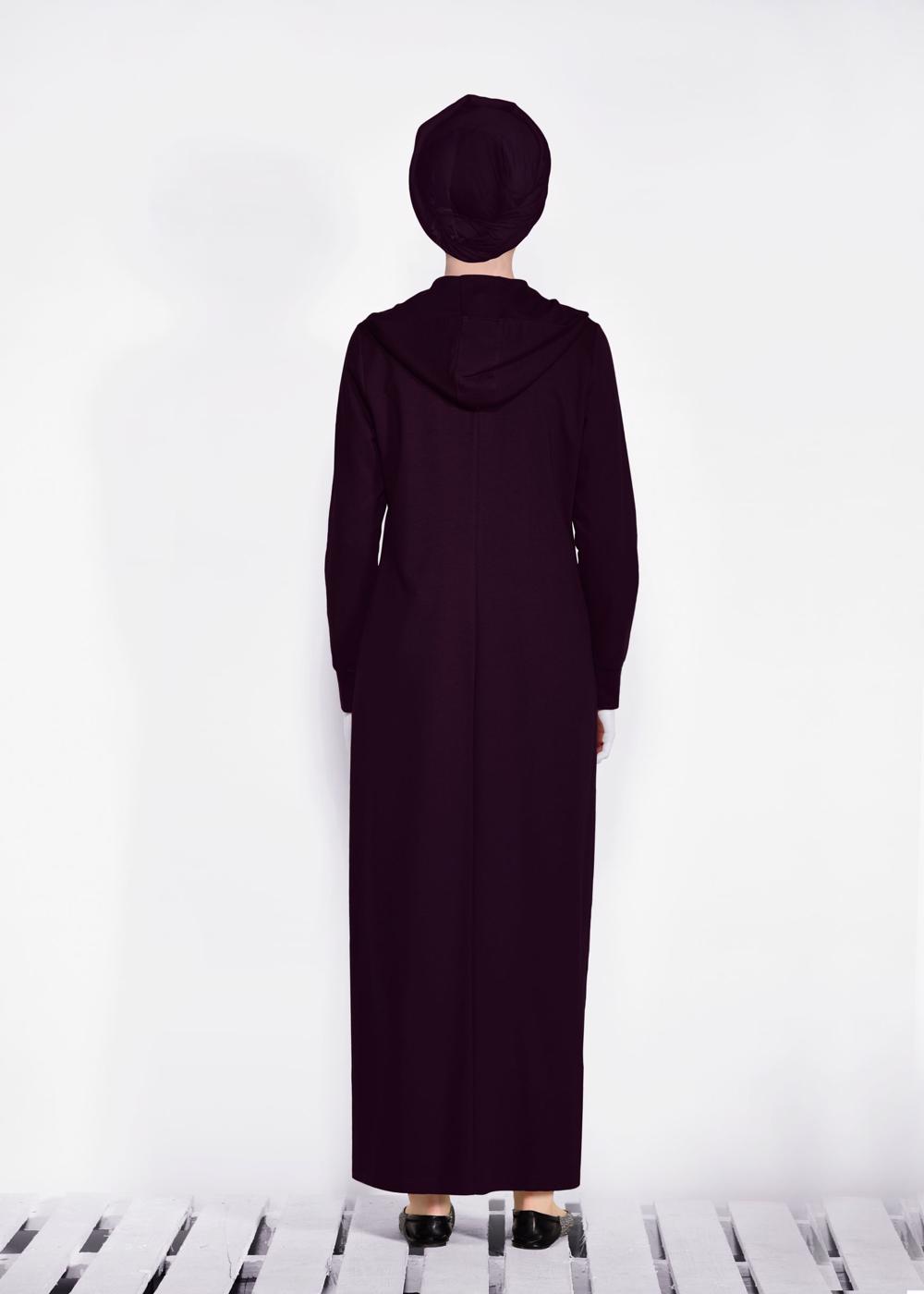Tesettür giyim MOR YAZI DETAYLI KAPÜŞONLU UZUN EŞOFMAN TUNİK 4131