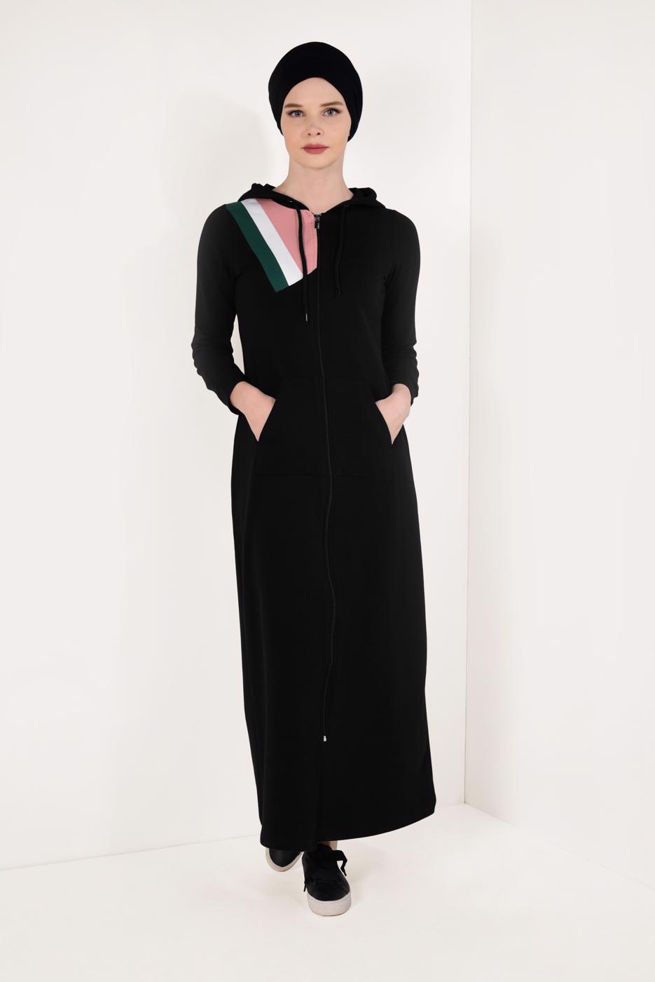 Hijab clothing BLACK Cotton Tracksuit Abaya T 4538