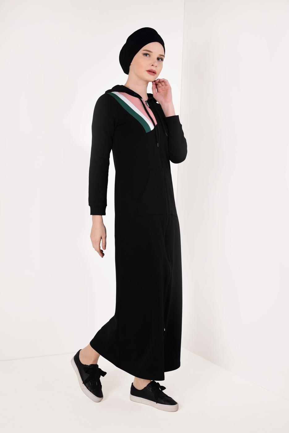 Hijab clothing BLACK Cotton Tracksuit Abaya T 4538