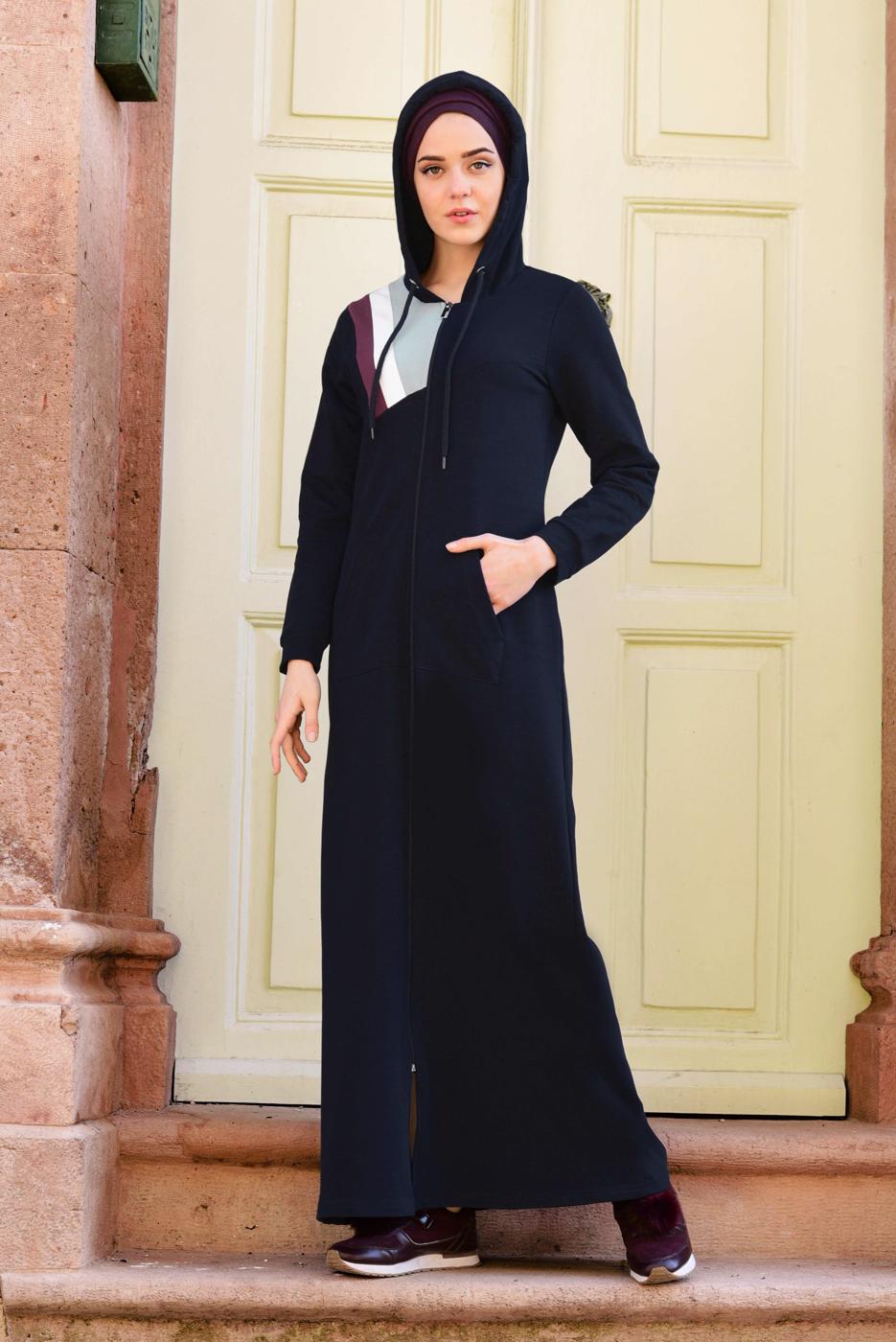 Tesettür giyim LACİVERT PAMUKLU EŞOFMAN FERACE 4538