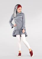 Tesettür giyim GRİ BASKI DETAYLI VOLANLI EŞOFMAN TUNİK 4873