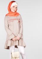 Tesettür giyim BEJ BASKI DETAYLI VOLANLI EŞOFMAN TUNİK 4873