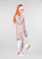 Tesettür giyim BEJ BASKI DETAYLI VOLANLI EŞOFMAN TUNİK 4873