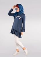 Tesettür giyim LACİVERT BASKI DETAYLI VOLANLI EŞOFMAN TUNİK 4873