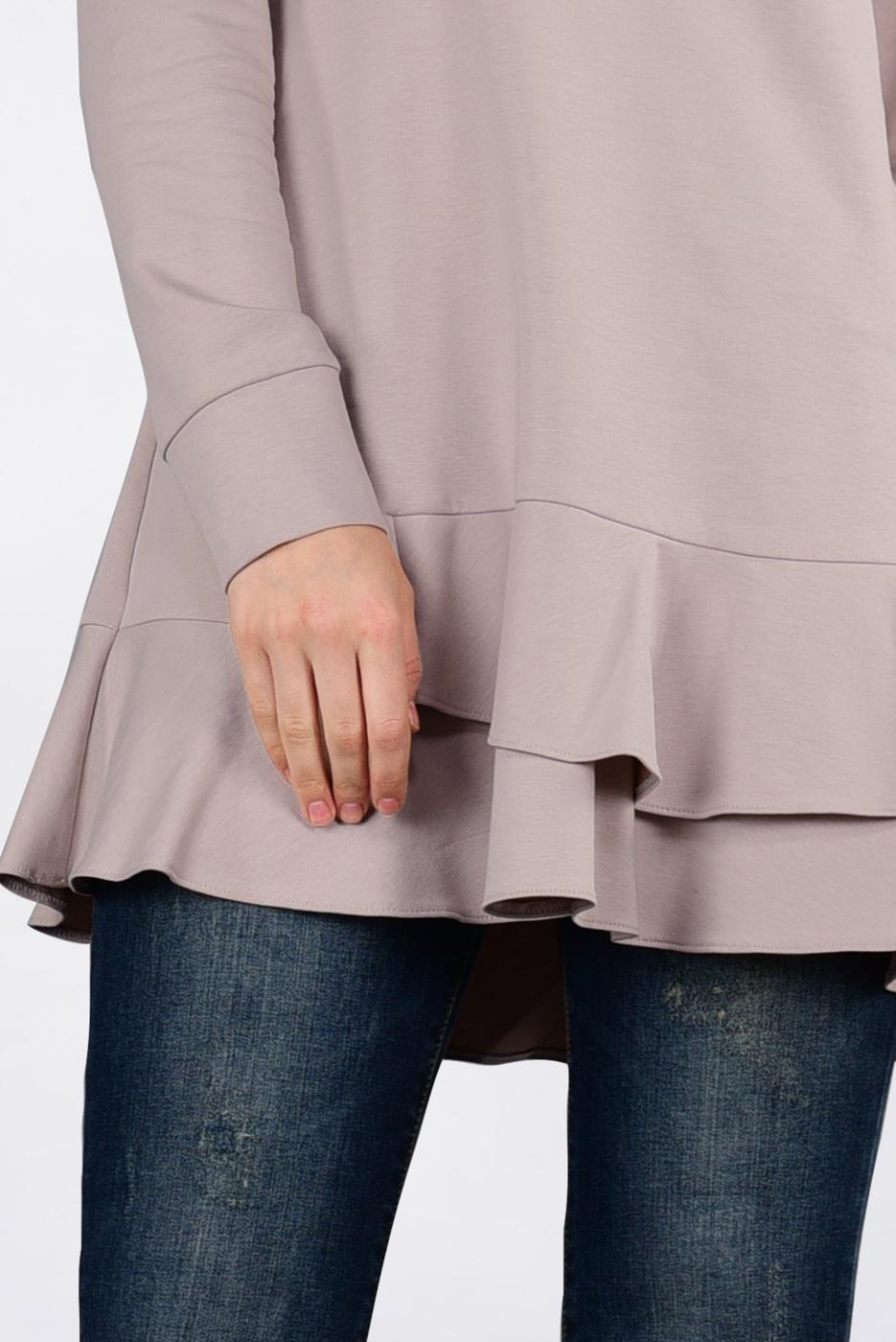 Tesettür giyim BEJ ETEK UCU VOLANLI PUL PAYETLİ TUNİK 4877