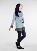 Tesettür giyim MAVİ VOLANLI YAZI BASKILI EŞOFMAN TUNİK 4915 