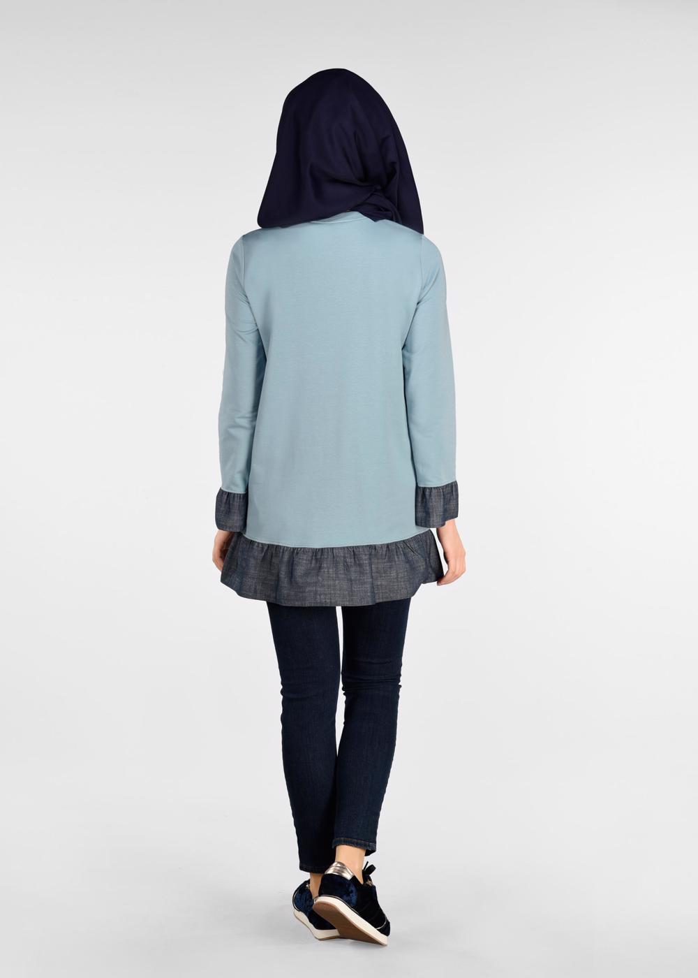 Tesettür giyim MAVİ VOLANLI YAZI BASKILI EŞOFMAN TUNİK 4915 