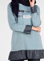 Tesettür giyim MAVİ VOLANLI YAZI BASKILI EŞOFMAN TUNİK 4915 