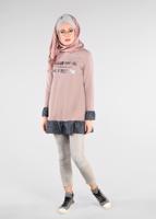 Tesettür giyim PUDRA VOLANLI YAZI BASKILI EŞOFMAN TUNİK 4915 